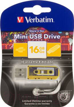 Usb flash накопитель Verbatim Mini Cassete Edition 16Gb / 49399 (желтый)