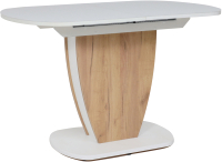 Обеденный стол Аврора Бристоль 120-151.5x80 (стекло белое матовое Opti White/дуб крафт золотой/белый) - 