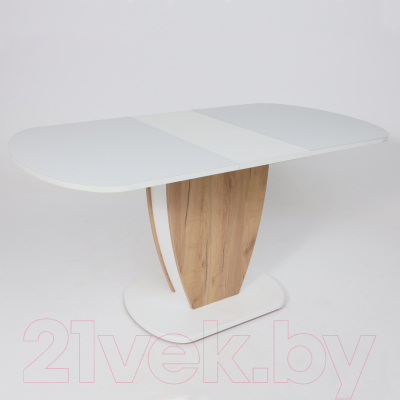 Обеденный стол Аврора Бристоль 120-151.5x80 (стекло белое матовое Opti White/дуб крафт золотой/белый)