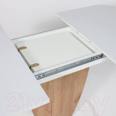 Обеденный стол Аврора Бристоль 120-151.5x80 (стекло белое матовое Opti White/дуб крафт золотой/белый)