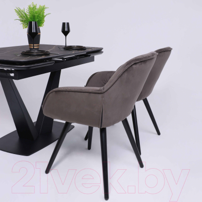 Обеденный стол Listvig Ле-ман 120-184x80 (коричневый Noir Desir Bocciardato/черный матовый)