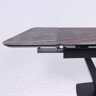 Обеденный стол Listvig Ле-ман 120-184x80 (коричневый Noir Desir Bocciardato/черный матовый)