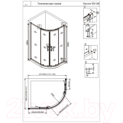 Душевой уголок Veconi 100x90 / RV08-10090A-01-19C3 (стекло прозрачное/хром)