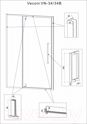 Душевая дверь Veconi 100x195 / VN34-100-01-C7 (стекло прозрачное/хром)