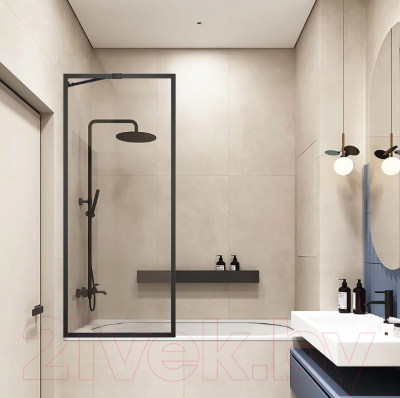 Стеклянная шторка для ванны Veconi 90x150 / PL85B-90-01-C7 (стекло прозрачное/черный)