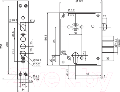 Замок врезной Border ЗВ 4-3/85М ЗЩ без ц/м / 79045