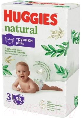 Подгузники-трусики детские Huggies Natural Mega 3 6-10кг (58шт)