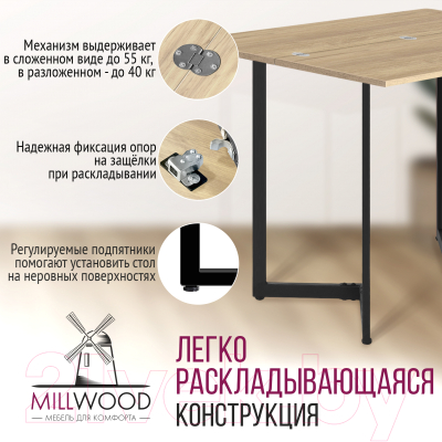 Обеденный стол Millwood Арлен 3 38-76x110x76 (дуб золотой Craft/металл черный)