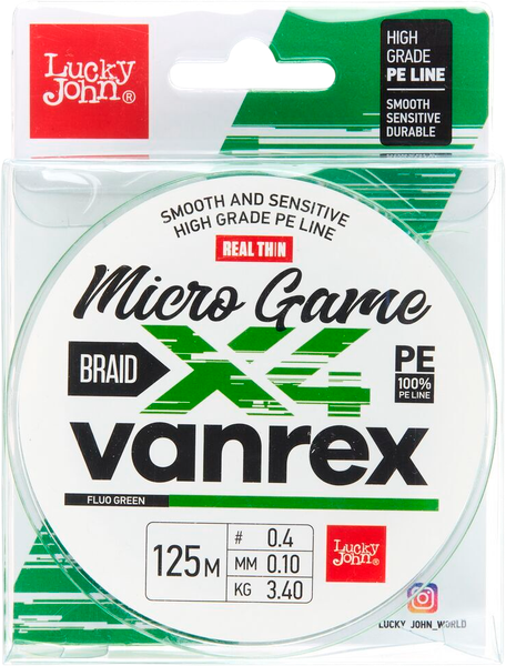 Леска плетеная Lucky John Vanrex Micro Game Х4 Braid Fluo Green 125/010 / LJ4115-010