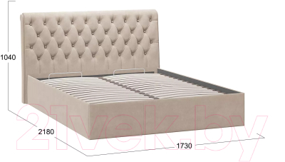 Двуспальная кровать ТриЯ Скарлет универсальная тип 1 с ПМ и заглушиной 160x200 (велюр мокко светлый)