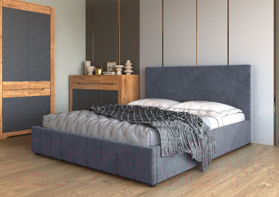 Полуторная кровать Bravo Мебель Нельсон Абстракция с металлокаркасом 140x200 (холодный-серый)