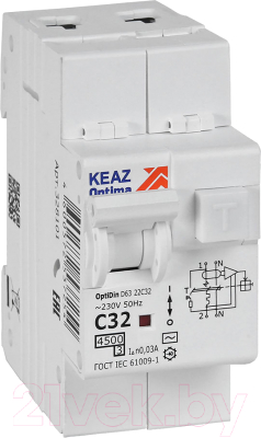 Изображение товара Дифференциальный автомат КЭАЗ OptiDin D63-22C32-AC-У3 C32 30мА 4.5кА / 328101