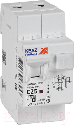 Изображение товара Дифференциальный автомат КЭАЗ OptiDin D63-22C25-AC-У3 C25 30мА 4.5кА / 328100