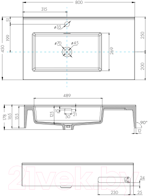 Умывальник Акватон Квадро Про 80 L (1A734431QA01L)