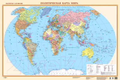 Настенная карта Белкартография Политическая 100x68см (ламинированная с держателями)