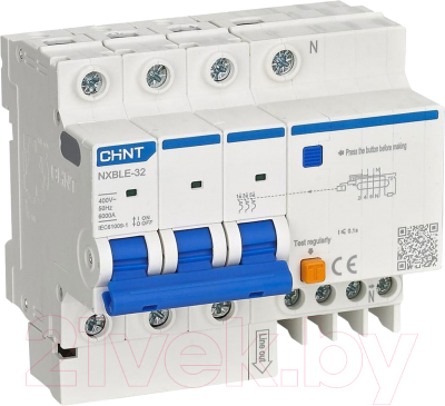 Дифференциальный автомат Chint NXBLE-32 3P+N C20 30mA AC 6kA (R) / 819513