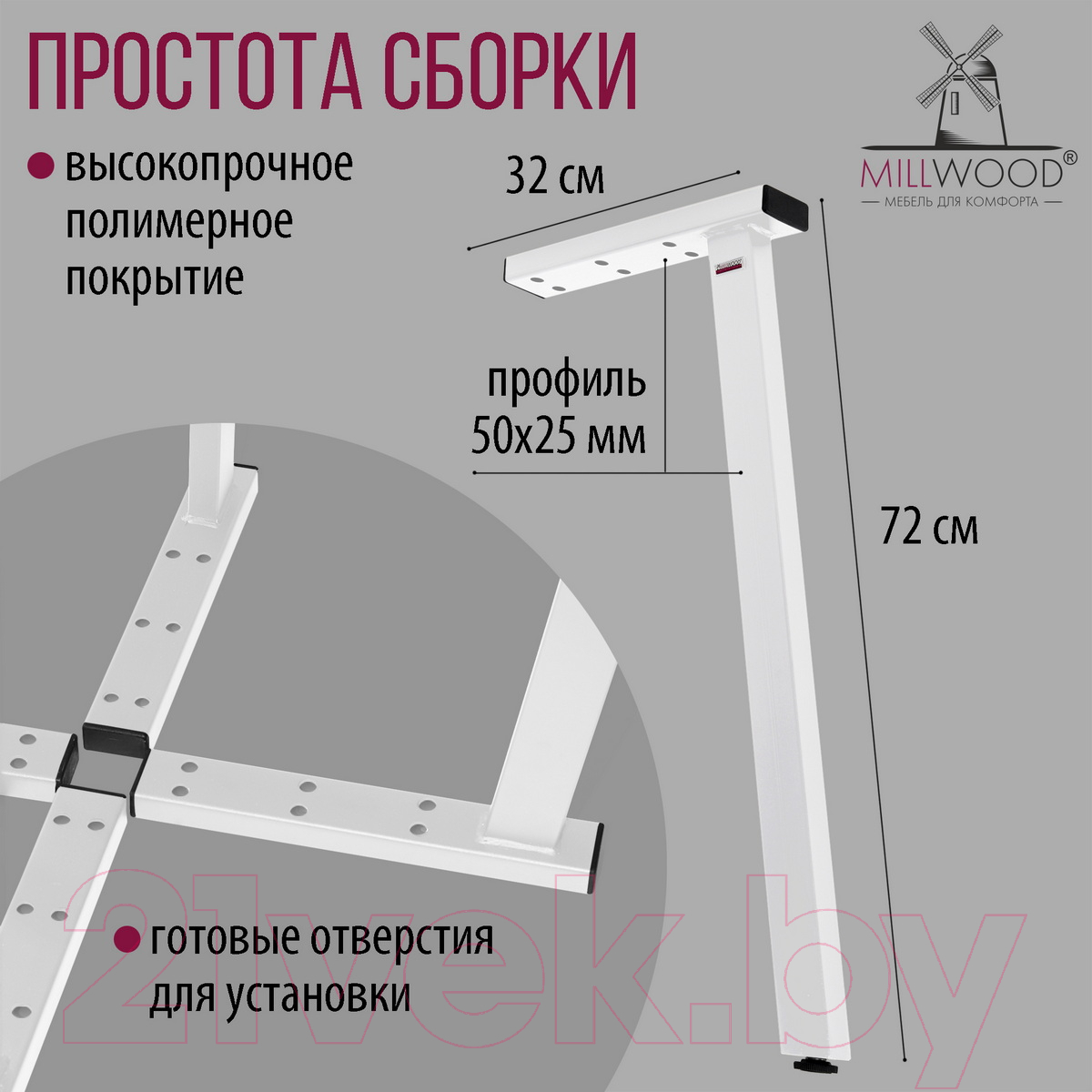 Комплект ножек для стола Millwood Шанхай 39.6x50x72.2 / 48636_b_2