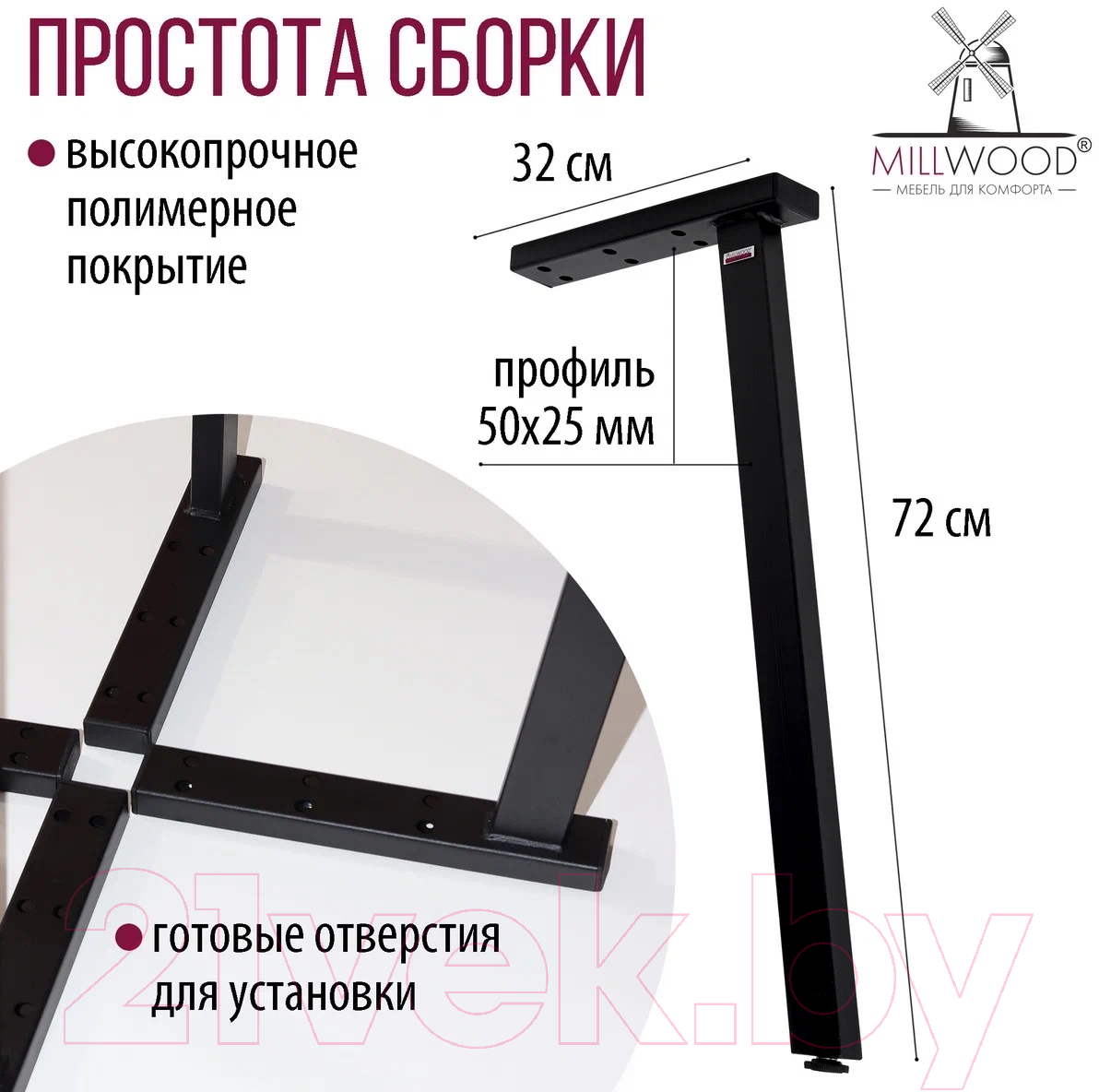 Комплект ножек для стола Millwood Шанхай 39.6x50x72.2 / 48636_ch_1