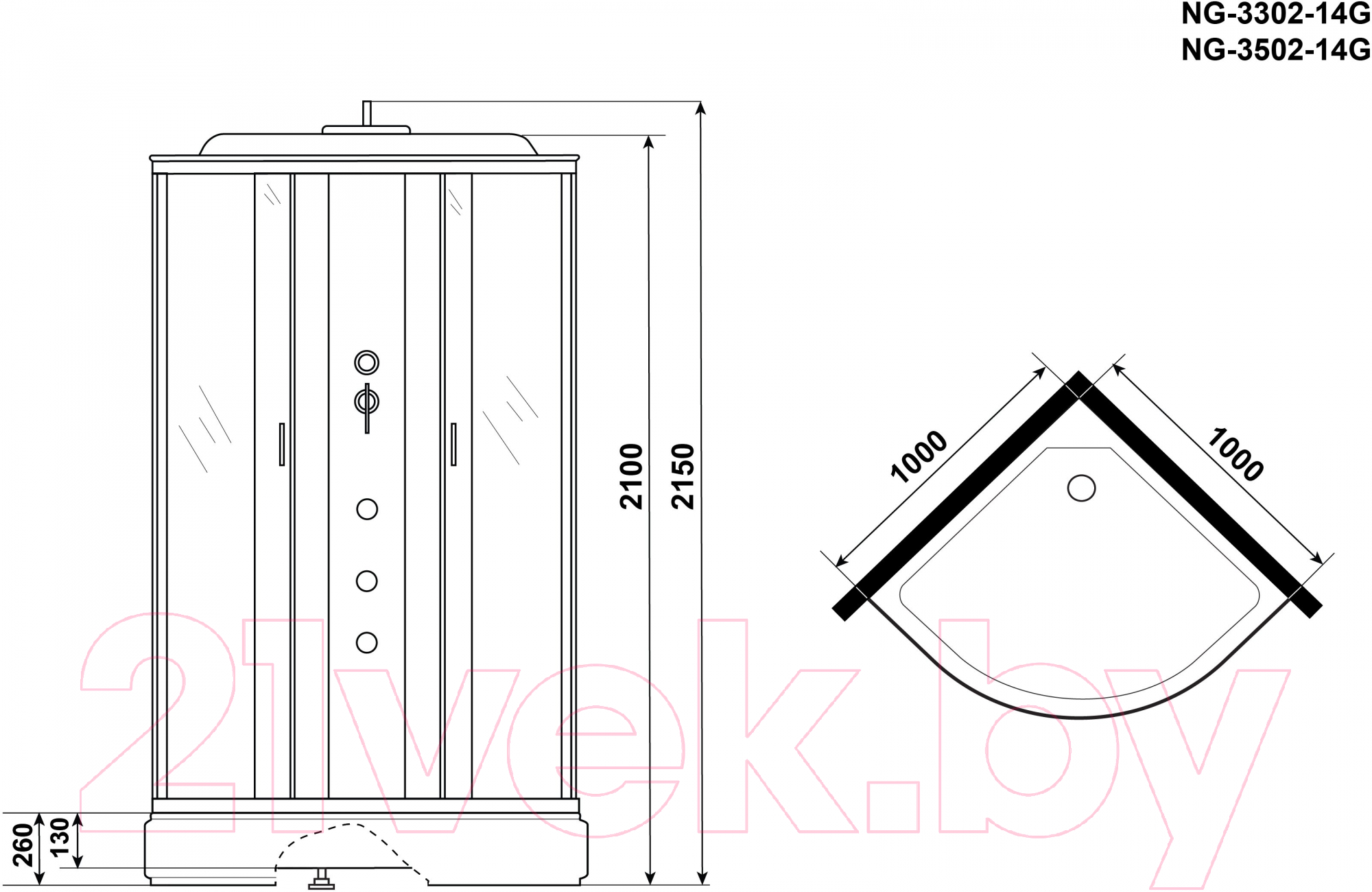 Душевая кабина Niagara NG-3502-14F 100x100 (тонированное стекло) — фото 4