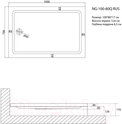 Душевой поддон Niagara NG-100-80Q 100x80