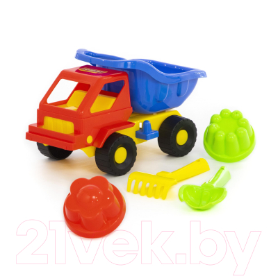 Набор игрушек для песочницы Полесье Самосвал Кузя-2 с совком, грабельками и формочками / 2945