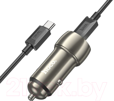 Зарядное устройство автомобильное Hoco Z48 + кабель Type-C to Type-C (металлик)