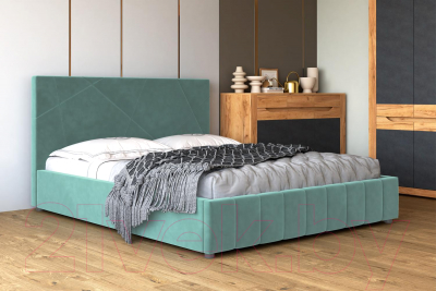 Полуторная кровать Bravo Мебель Нельсон Абстракция 140x200 с металлокаркасом (бирюза)