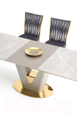 Обеденный стол Halmar Valentino раскладной 160-220x90x76 (светло-серый/золото)