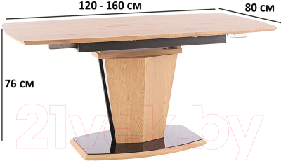 Обеденный стол Signal Houston раскладной 120-160x80x76 (дуб/дуб/черный лак)