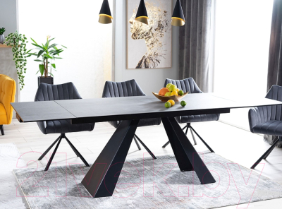 Обеденный стол Signal Salvadore Ceramic раскладной 160-240x90x76 (серый мрамор/черный матовый)