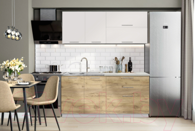 Готовая кухня Артём-Мебель Адель СН-114 без стекла ДСП 1.4м (белый/дуб крафт золотой)