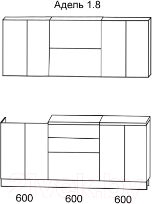 Кухонный гарнитур Артём-Мебель Адель СН-114 без стекла МДФ 1.8м (белый/дуб крафт золотой)