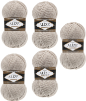 Набор пряжи для вязания Alize Lanagold 49% шерсть, 51% акрил / 152 (240м, бежевый меланж, 5 мотков) - 
