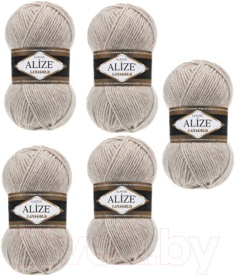 Набор пряжи для вязания Alize Lanagold 49% шерсть, 51% акрил / 152 (240м, бежевый меланж, 5 мотков)