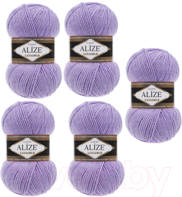 Набор пряжи для вязания Alize Lanagold 49% шерсть, 51% акрил / 166 (240м, светло-сиреневый, 5 мотков)