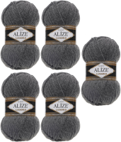 Набор пряжи для вязания Alize Lanagold 49% шерсть, 51% акрил / 182 (240м, средне-серый меланж, 5 мотков) - 