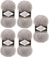 Набор пряжи для вязания Alize Lanagold 49% шерсть, 51% акрил / 207 (240м, светло-коричневый меланж, 5 мотков) - 