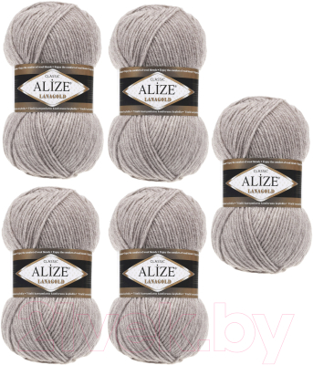 Набор пряжи для вязания Alize Lanagold 49% шерсть, 51% акрил / 207 (240м, светло-коричневый меланж, 5 мотков)