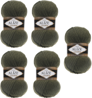 Набор пряжи для вязания Alize Lanagold 49% шерсть, 51% акрил / 29 (240м, хаки, 5 мотков) - 