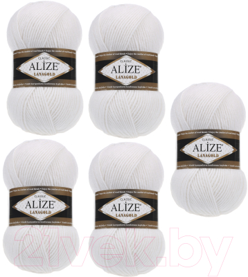 Набор пряжи для вязания Alize Lanagold 49% шерсть, 51% акрил / 55 (240м, белый, 5 мотков)