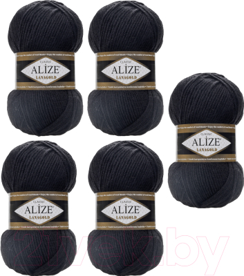 Набор пряжи для вязания Alize Lanagold 49% шерсть, 51% акрил / 60 (240м, черный, 5 мотков)