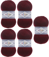 Набор пряжи для вязания Alize Lanagold 800 49% шерсть, 51% акрил / 57 (800м, бордовый, 5 мотков) - 