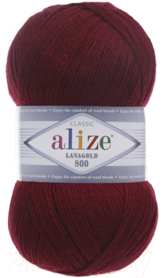 Набор пряжи для вязания Alize Lanagold 800 49% шерсть, 51% акрил / 57 (800м, бордовый, 5 мотков)