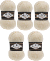 Набор пряжи для вязания Alize Superlana 25% шерсть, 75% акрил / 01 (280м, кремовый, 5 мотков) - 