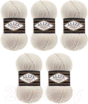 Набор пряжи для вязания Alize Superlana 25% шерсть, 75% акрил / 599 (280м, слоновая кость, 5 мотков)