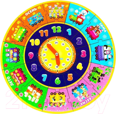 Развивающая игра WoodLand Toys Часы-пазл. Путешествие во времени / 094301
