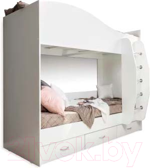 Двухъярусная кровать детская Doma Mamamia КР-05 80x200 с ящиками (белый)
