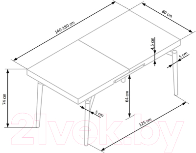 Обеденный стол Halmar Cambell 140-180x80x74 (дуб натуральный/черный)