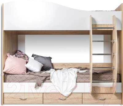 Двухъярусная кровать детская Doma Mamamia КР-05 80x200 с ящиками (дуб сонома/белый)