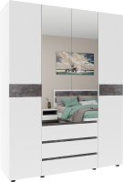Шкаф Doma Лотос 4х-дверный ЛДСП/зеркало 1600 (белый/бетон серый) - 